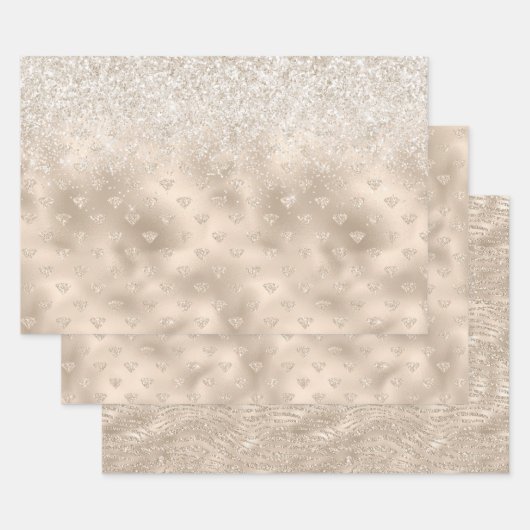 Gold White Glitz Glitzer Diamanten Geschenkpapier Set (Set)