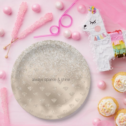 Gold White Glitz Glitzer Diamonds Pappteller (Party)