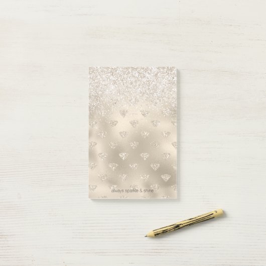 Gold White Glitz Glitzer Diamonds Post-it Klebezettel (Auf Schreibtisch)