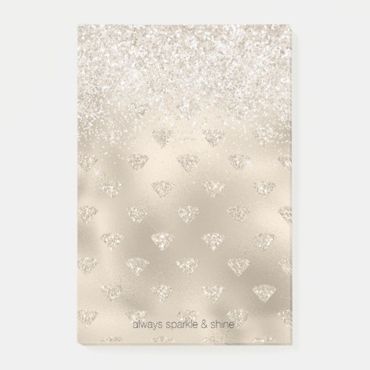 Gold White Glitz Glitzer Diamonds Post-it Klebezettel (Vorderseite)