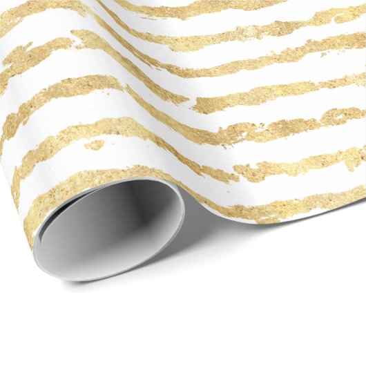 Gold White Glitz Streifen Geschenkpapier (Rolleneckpunkt)