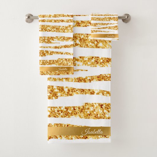 Gold White Glitzer Boho Populäre Tiger Collection Badhandtuch Set (Insitu)
