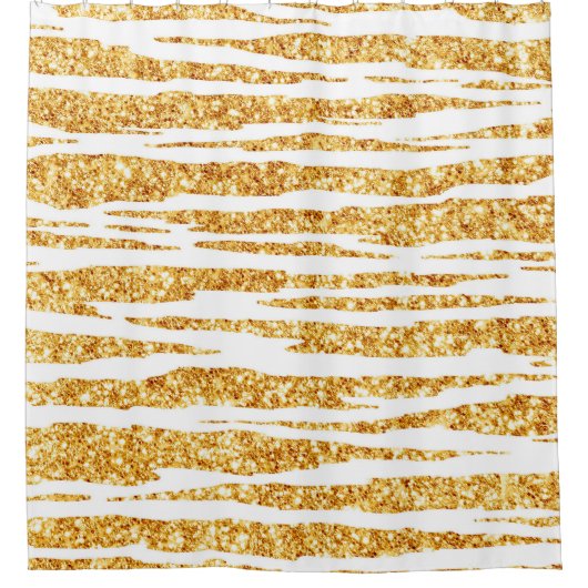 Gold White Glitzer Boho Populäre Tiger Collection Duschvorhang (Vorderseite)