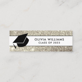 Gold White Glitzer Grad Cap Abschluss Beilage Mini Visitenkarte