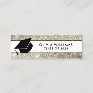 Gold White Glitzer Grad Cap Abschluss Beilage Mini Visitenkarte