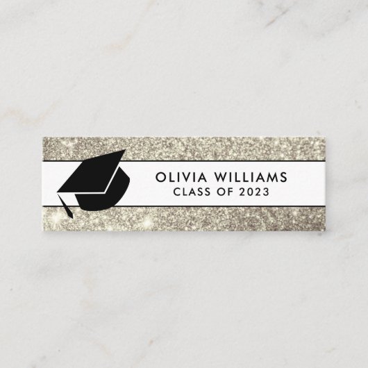 Gold White Glitzer Grad Cap Abschluss Beilage Mini Visitenkarte (Vorderseite)