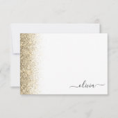Gold White Glitzer Script Monogram Girly Dankeskarte (Vorderseite)