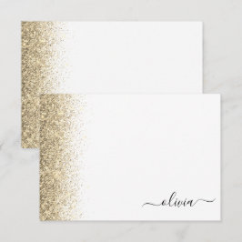 Gold White Glitzer Script Monogram Girly Dankeskarte