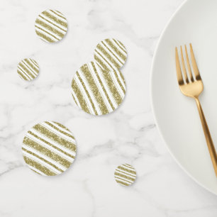 Gold White Glitzer Stripes Chic Geburtstagsparty Konfetti