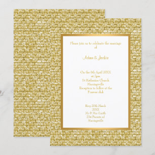 GOLD WHITE GOLD BRICK PATTERN WEDING INVITATION EINLADUNG