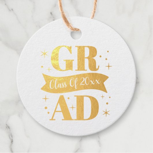 Gold & White Graduation Party Geschenkanhänger (Vorderseite)