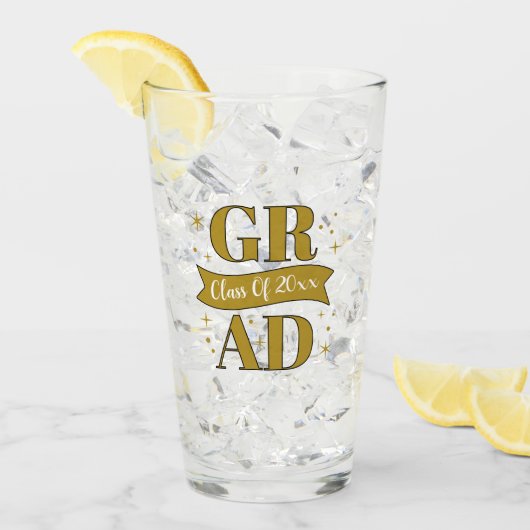 Gold & White Graduation Party Glas (Vorderseite Ice)