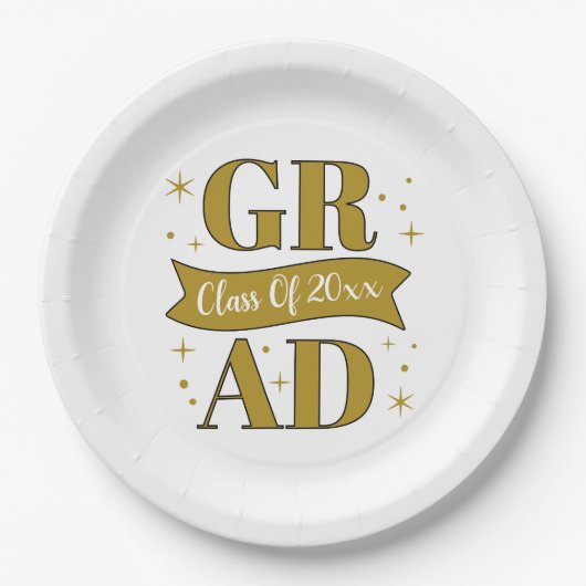 Gold & White Graduation Party Pappteller (Vorderseite)