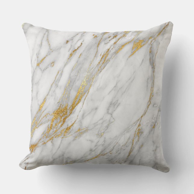 Gold White Gray Glam Carrara Marble Kissen (Vorderseite)