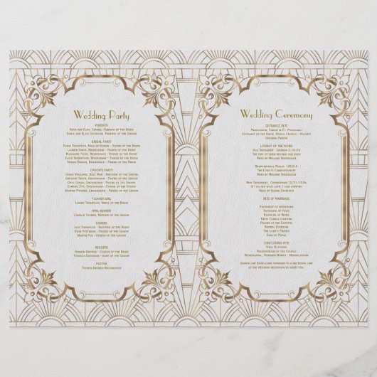 Gold White Great Gatsby Art Deco Wedding Programm (Rückseite)