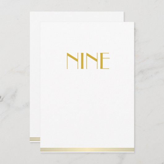 Gold White Great Gatsby Wedding Table Cards neun Einladung (Vorne/Hinten)