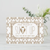 Gold & White Great Gatsby WERDEN SIE MEIN TRAUZEUG Einladung (Stehend Vorderseite)