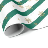 Gold White Green Christmas Snowflake Muster Geschenkpapier (Rolleneckpunkt)