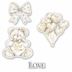 Gold White Hearts Mama Aufkleber