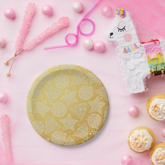 Gold & White Holiday Muster Maßgeschneiderte Weihn Pappteller (Party)