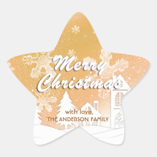 Gold White House Snowflakes Frohe Weihnachten Stern-Aufkleber (Vorderseite)