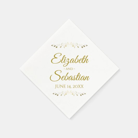 Gold & White Lacy Filigree Einfache Hochzeit Serviette (Ecke)