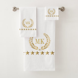 Gold White Laurel Wreath Monogram Badhandtuch Set