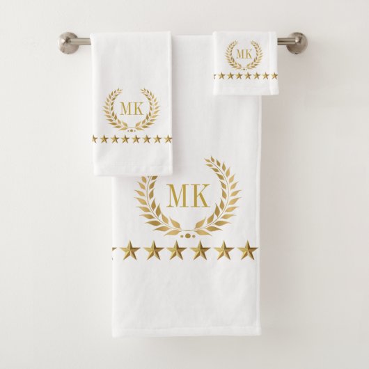 Gold White Laurel Wreath Monogram Badhandtuch Set (Insitu)