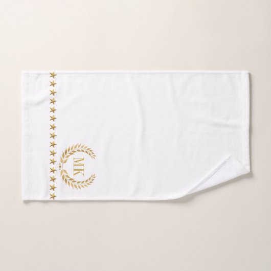 Gold White Laurel Wreath Monogram Badhandtuch Set (Handtuch)