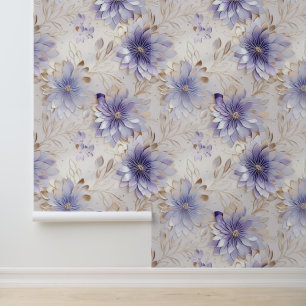 Gold White Lavender Purple Blumen Tapete