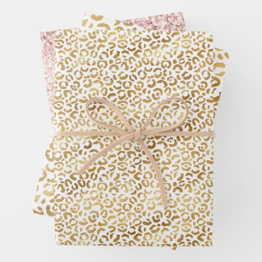 Gold White Leopard Print Geschenkpapier Set (Beispiel)