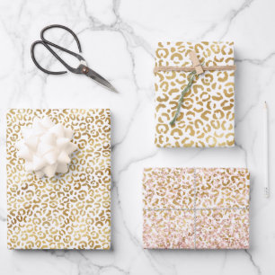 Gold White Leopard Print Geschenkpapier Set