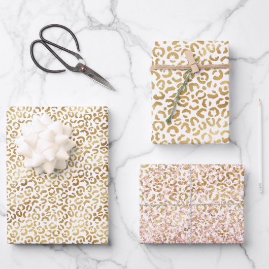 Gold White Leopard Print Geschenkpapier Set (Vorderseite)