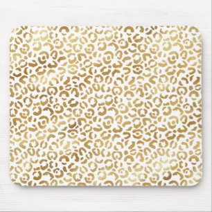 Gold White Leopard Print Mousepad