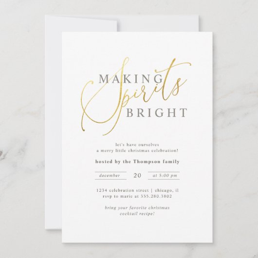 Gold & White Maaking Spirituosen Helles Weihnachts Einladung (Vorderseite)