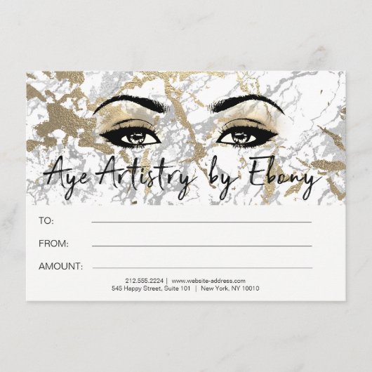 Gold White Marble Makeup Beauty Certificate Ebony1 (Vorderseite)