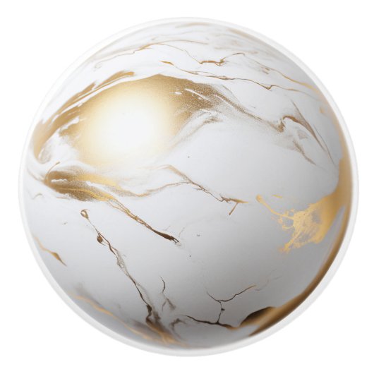 Gold White Marble Orb Keramikknauf (Vorderseite)