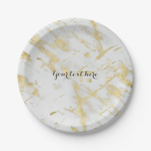 Gold & White Marmor Glam Elegant Designer Stil Pappteller