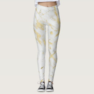 Gold & White Marmor Glamour Moder Chic Designer Leggings