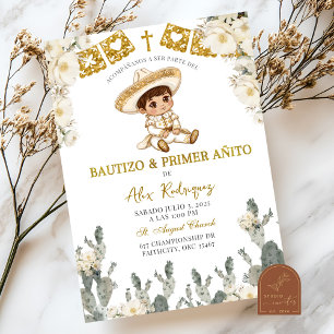 Gold White Mexican Bautizo Y Primer Anito Einladung