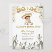 Gold White Mexican Bautizo Y Primer Anito Einladung (Vorderseite)
