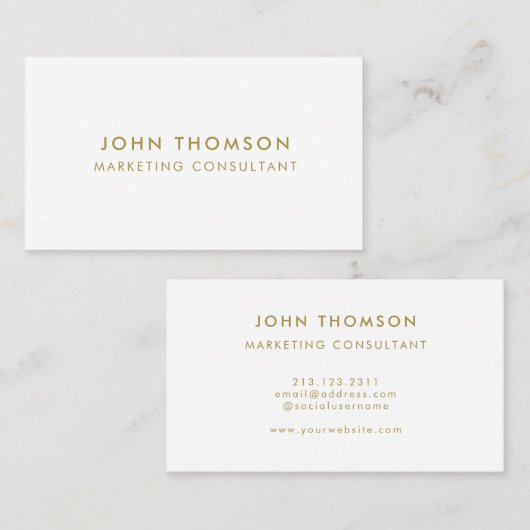 Gold White Minimalistisch Modern Beruflich Visitenkarte (Vorne/Hinten)