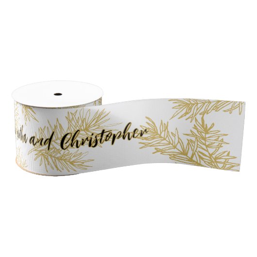 Gold White Modern Elegante Botanische Weihnachten Ripsband (Spule)