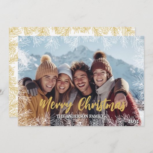 Gold White Modern Elegantes Foto Weihnachten (Vorne/Hinten)