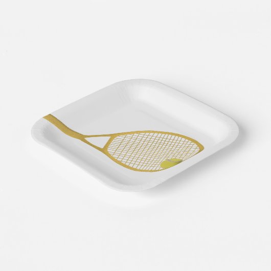 Gold & White Modern Tennis Ball Racket Pappteller (Gewinkelt)