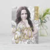 Gold & White Moderner Abschluss Grad Party Einladung (Stehend Vorderseite)