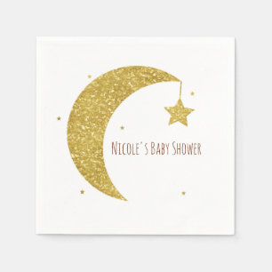 Gold & White Mond & Sterne Baby Shower Serviette