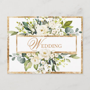 Gold White Monogram Floral Wedding Save the Date Postkarte