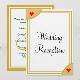 Gold White Monogram Wedding Reception Hearts Einladung
