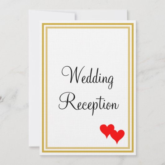 Gold White Monogram Wedding Reception Red Hearts Einladung (Vorderseite)